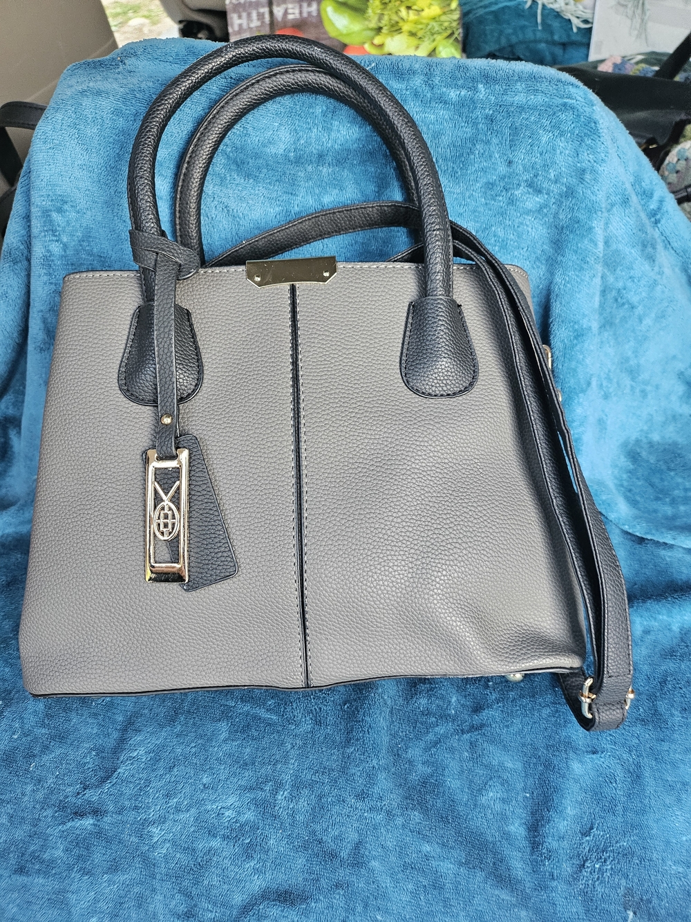 Danskin Grey Satchel with Black Handles and Gold Accent